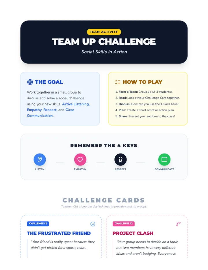 Team Up Challenge Game Cards