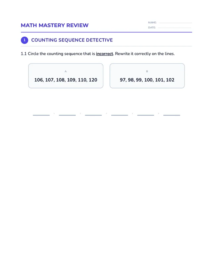 Math Mastery Review Worksheet Plus Final