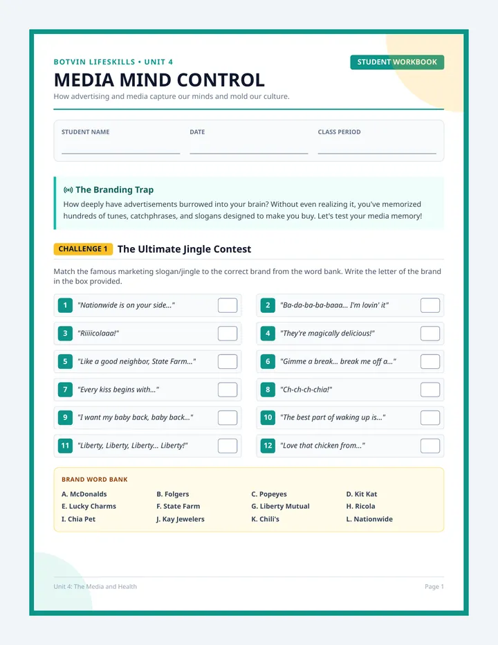 Media Mind Control Student Packet