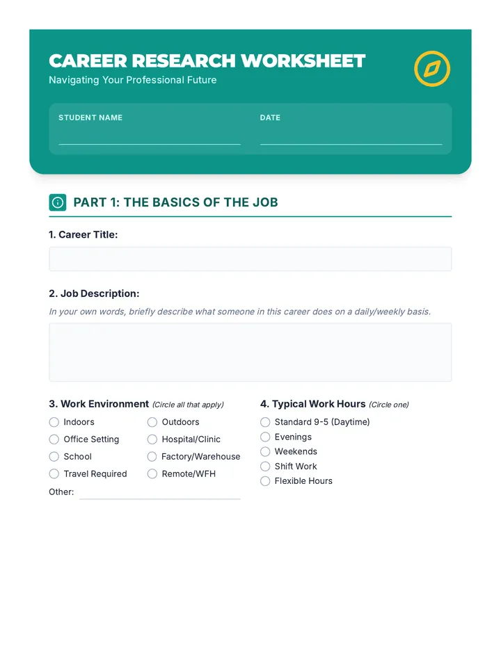 Career Research Worksheet