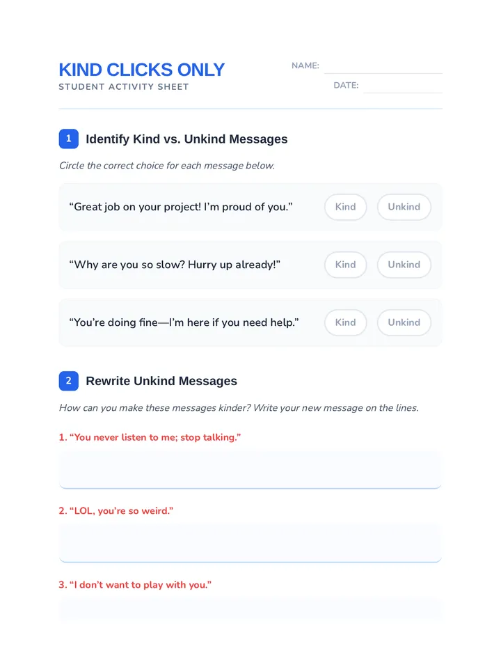 Kind Clicks Worksheet