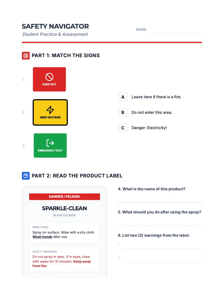 Safety Signs Worksheet
