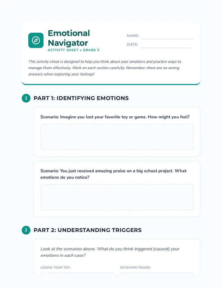 Emotion Regulation Activity Sheet