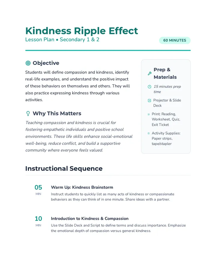 Kindness Ripple Effect Lesson Plan