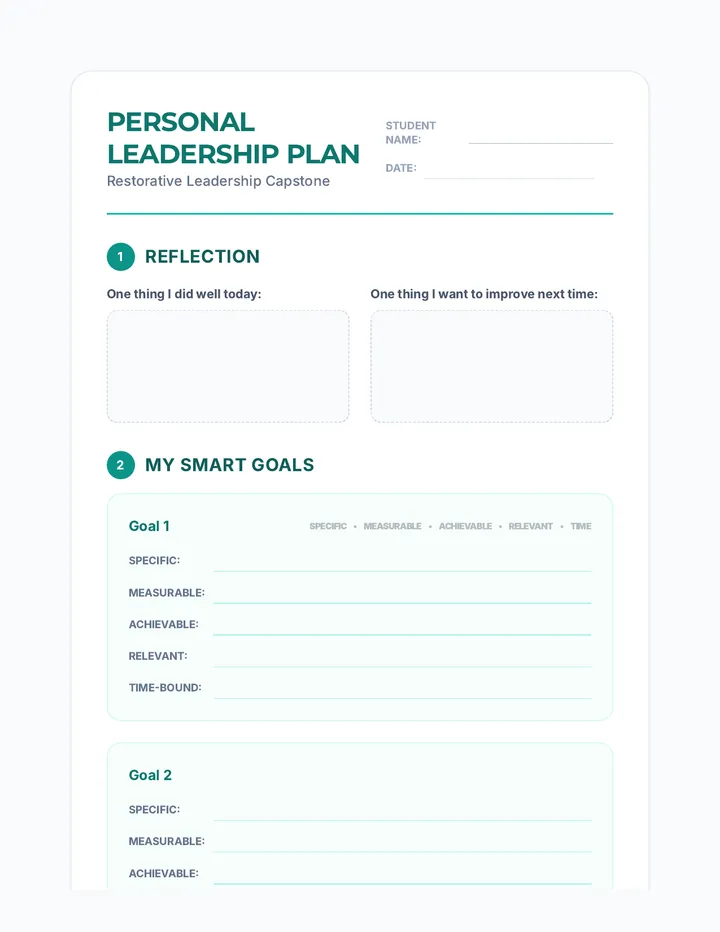 Personal Leadership Plan One-Pager Project