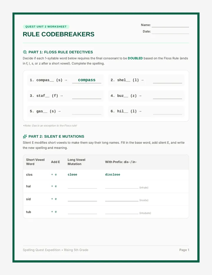 Rule Codebreakers Worksheet