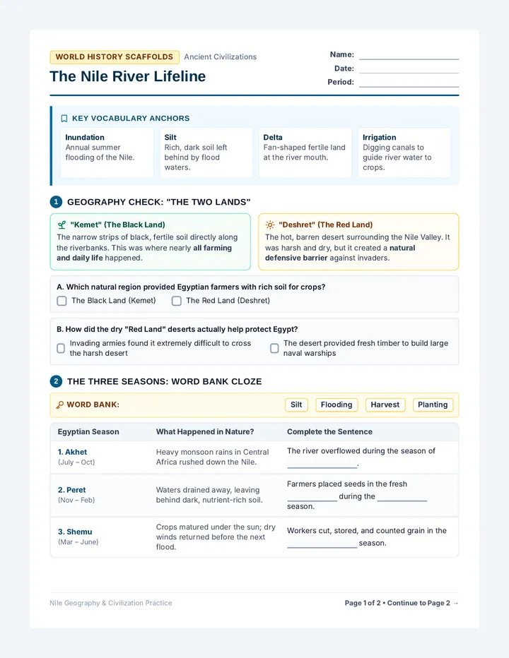 Nile Lifeline Worksheet