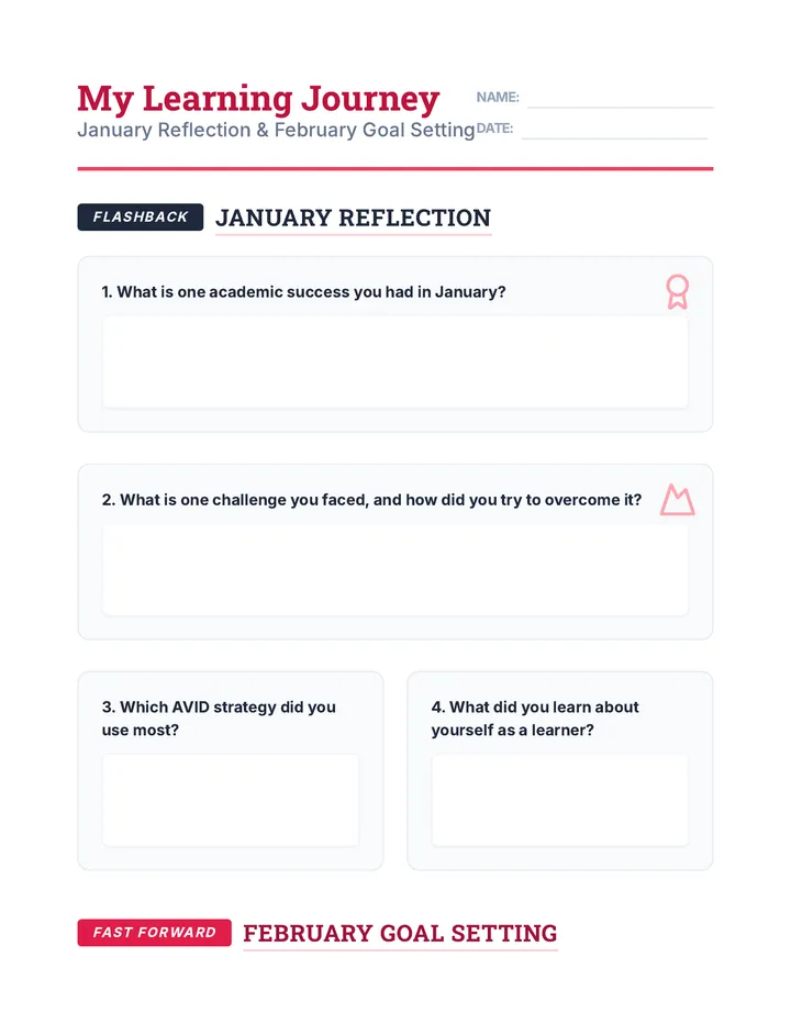January Reflection and February Goal Setting Worksheet
