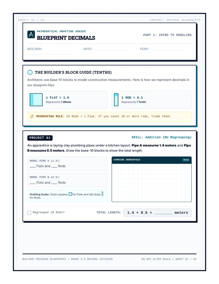 Blueprint Decimals Worksheet