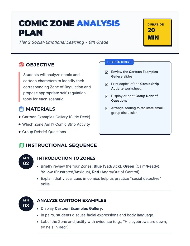 Comic Zone Analysis Plan Teacher Guide