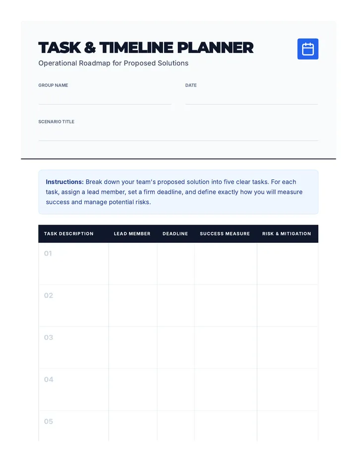 Task & Timeline Planner Worksheet