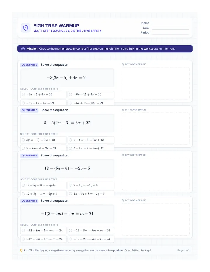 Sign Trap Warmup Worksheet