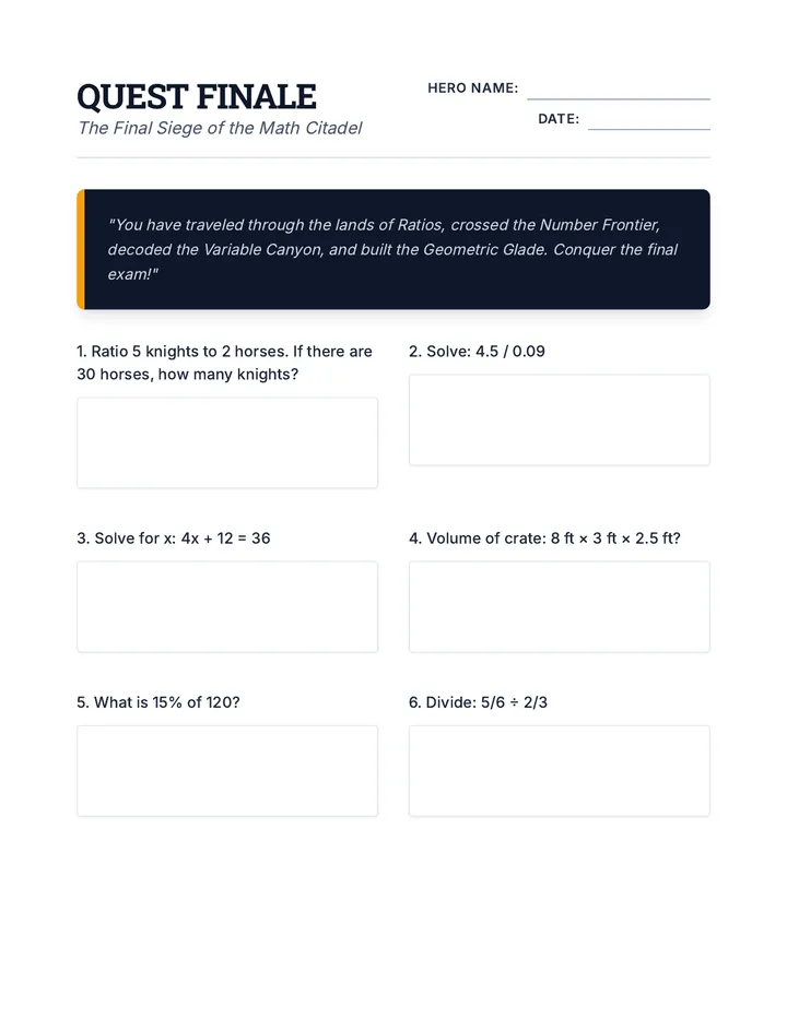 Quest Finale Worksheet