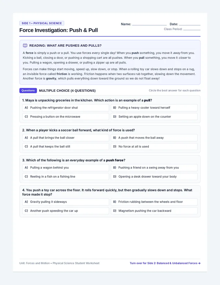 Force Investigation Worksheet