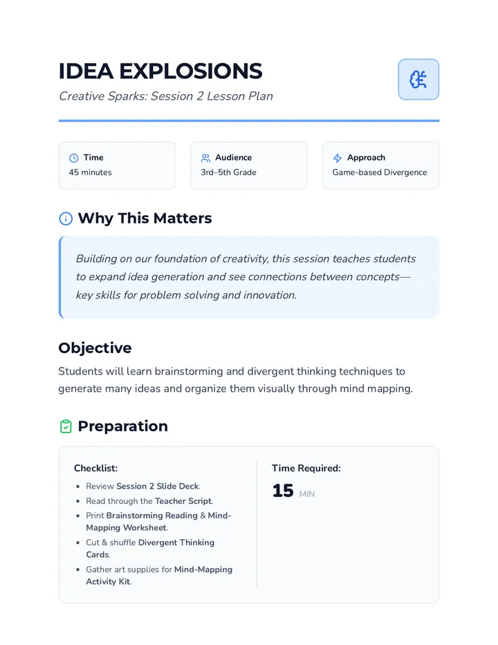 Session 2 Lesson Plan Brainstorming Mind Mapping