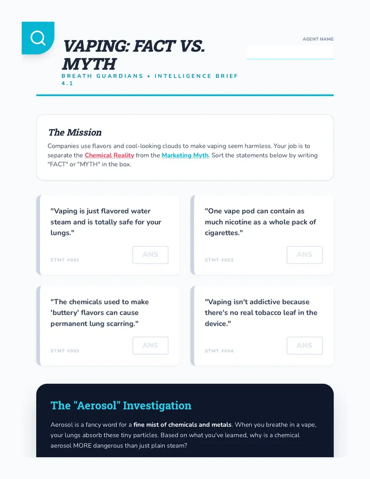Vaping Myths vs Facts Sort