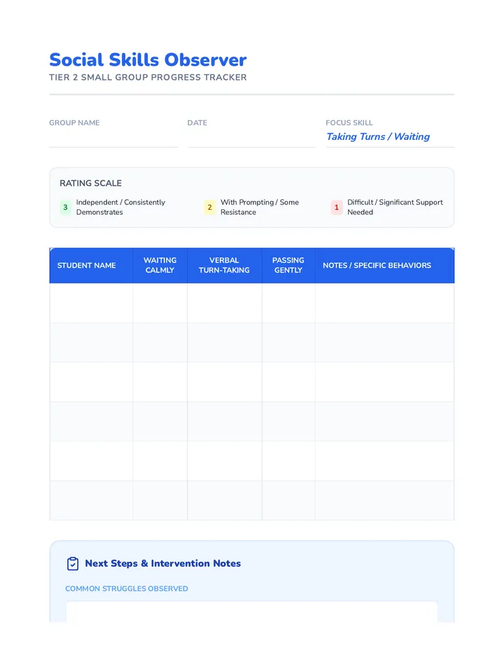 Social Skills Observer Checklist