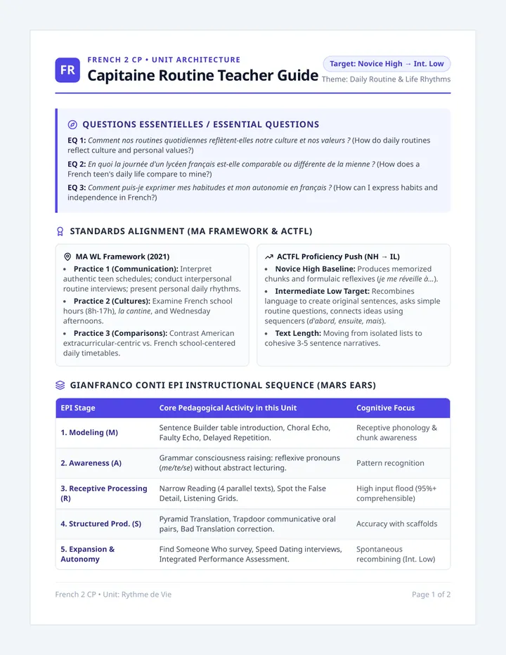 Capitaine Routine Teacher Guide
