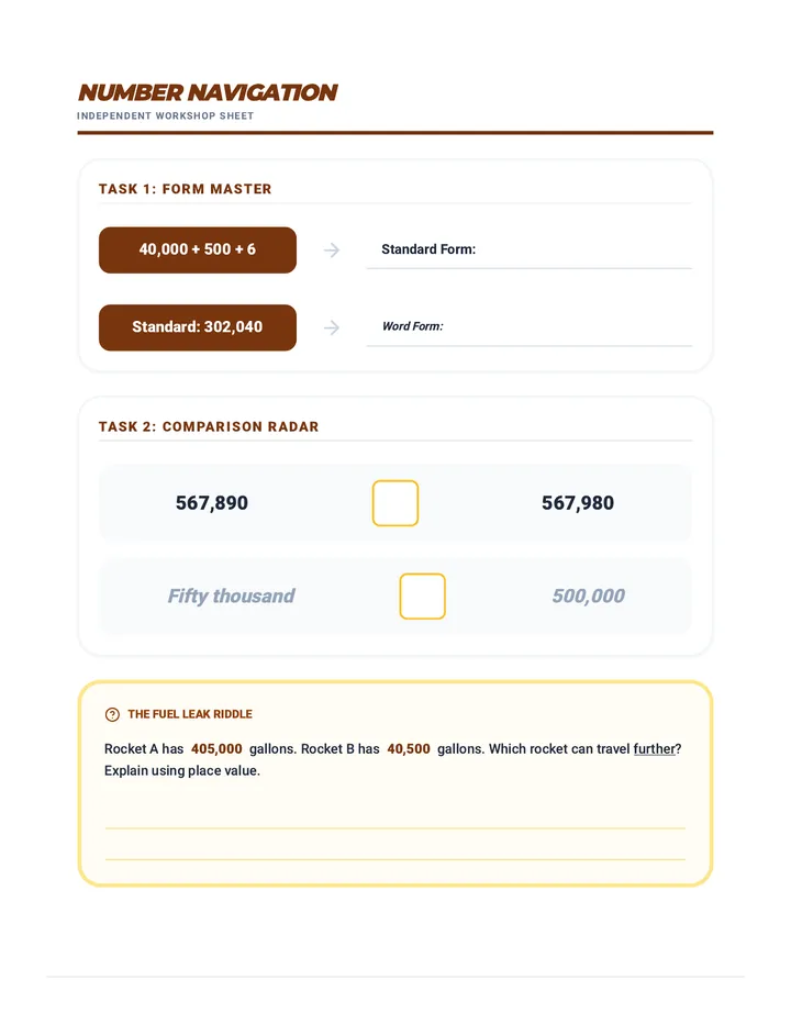 Number Navigation Worksheet