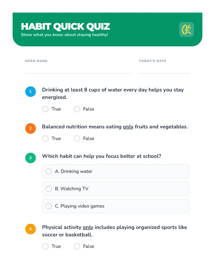Habit Quick Quiz Worksheet