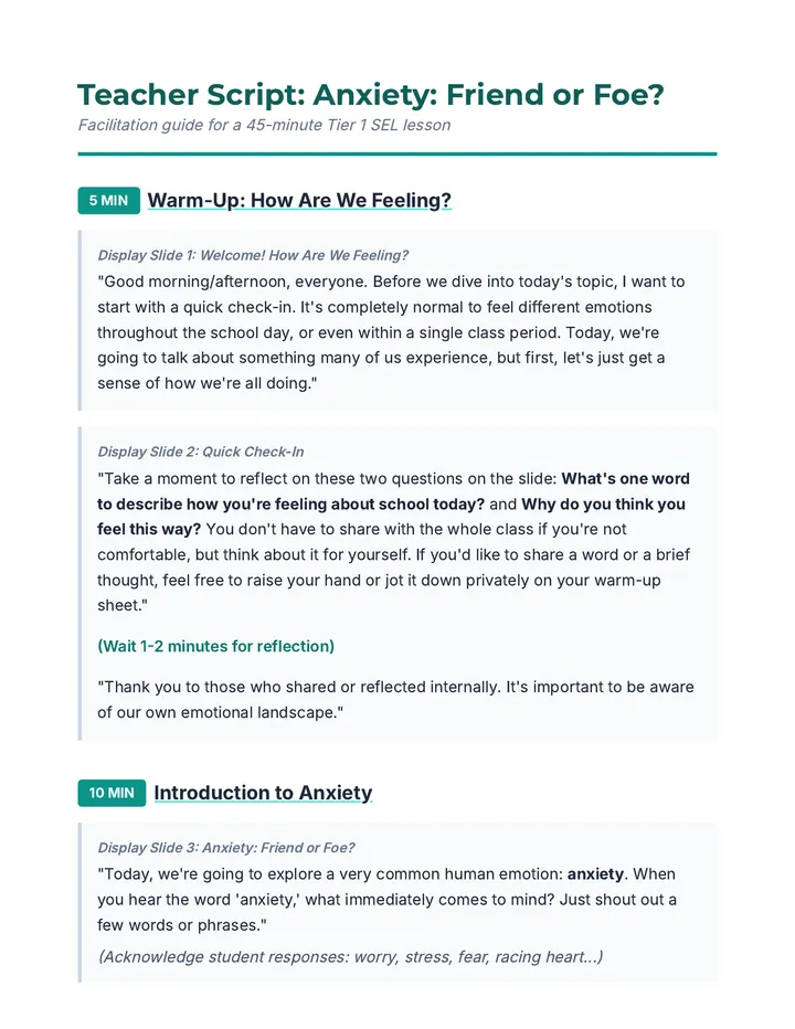 Anxiety Teacher Script Document