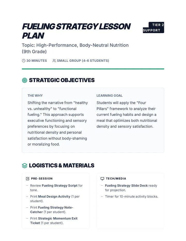 Fueling Strategy Lesson Plan