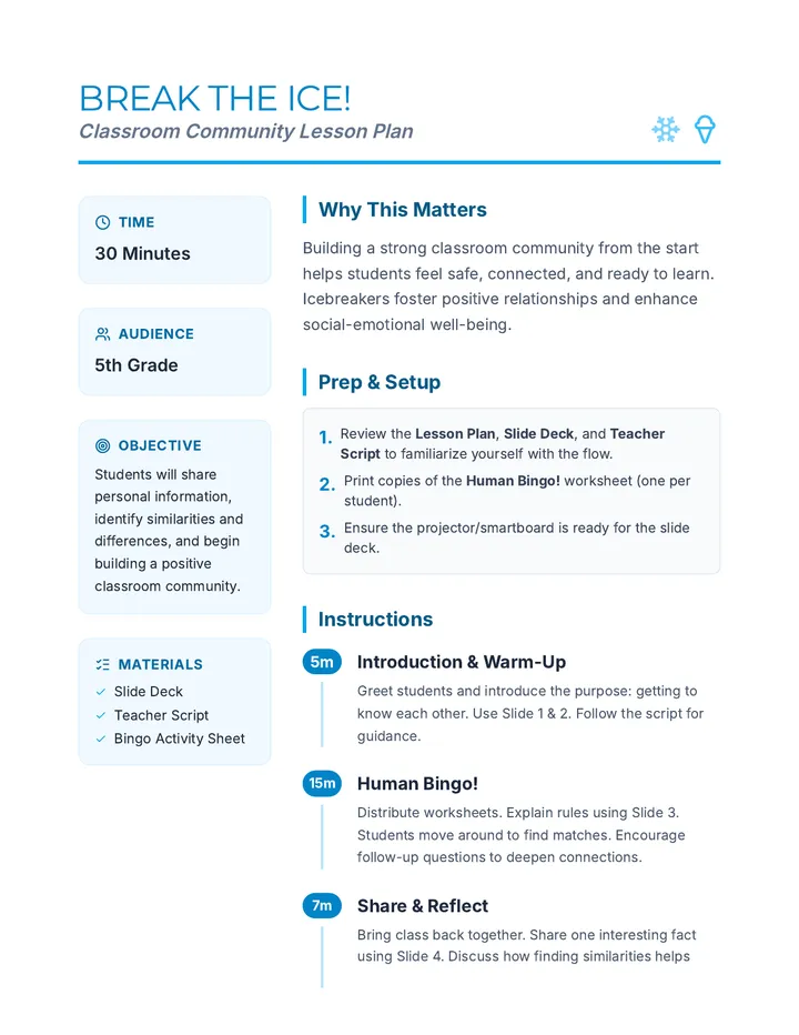 Icebreaker Lesson Plan