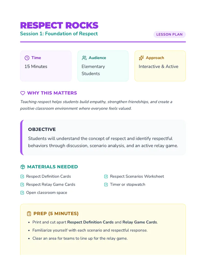 Respect Rocks Session 1 Plan