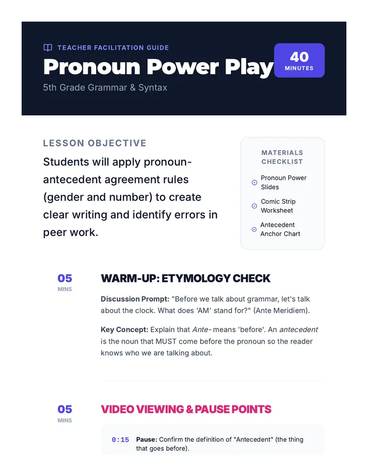 Pronoun Pro Teacher Guide