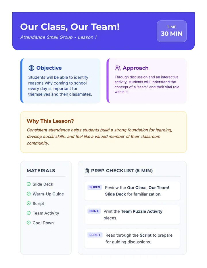 Team Attendance Lesson Plan