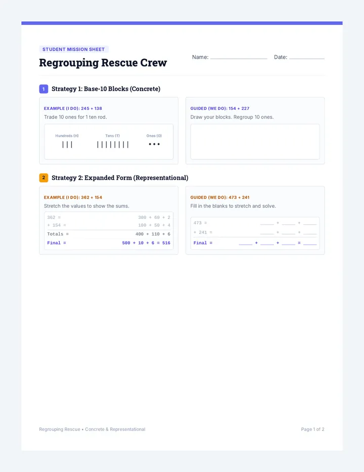 Regrouping Rescue Worksheet