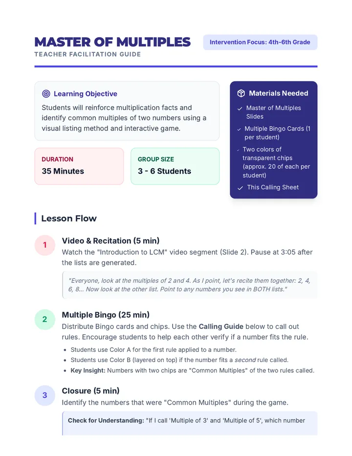 Master of Multiples Teacher Guide