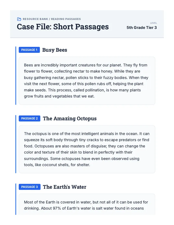 Short Passages Reading Resource