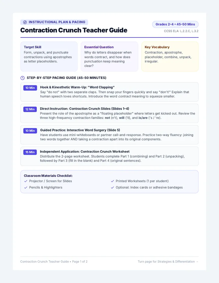 Contraction Crunch Teacher Guide