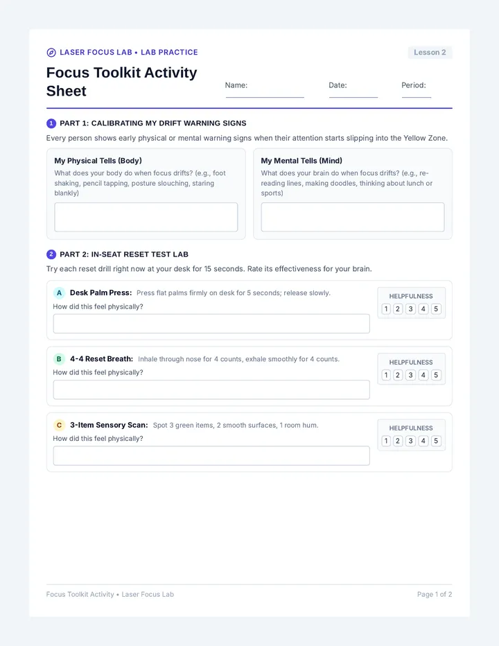 Focus Toolkit Activity Sheet