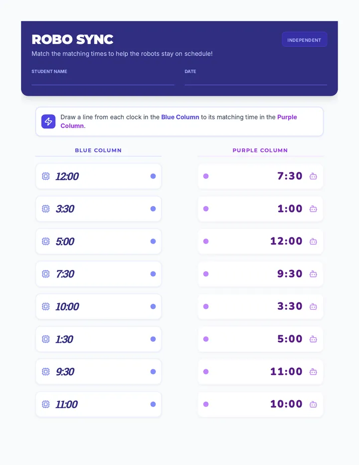 Robo Sync Independent Worksheet