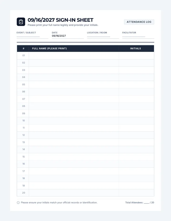 Quick Sign In Sheet