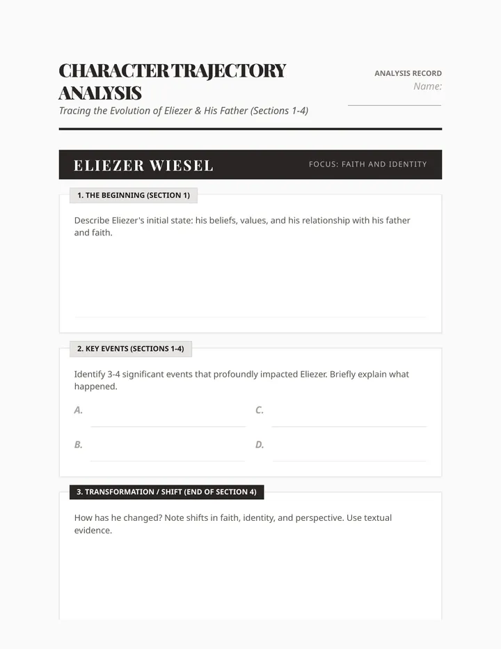 Character Trajectory Worksheet