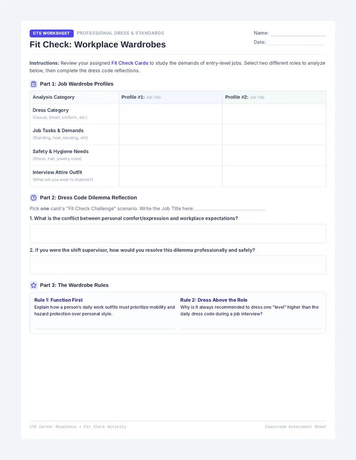 Fit Check Worksheet