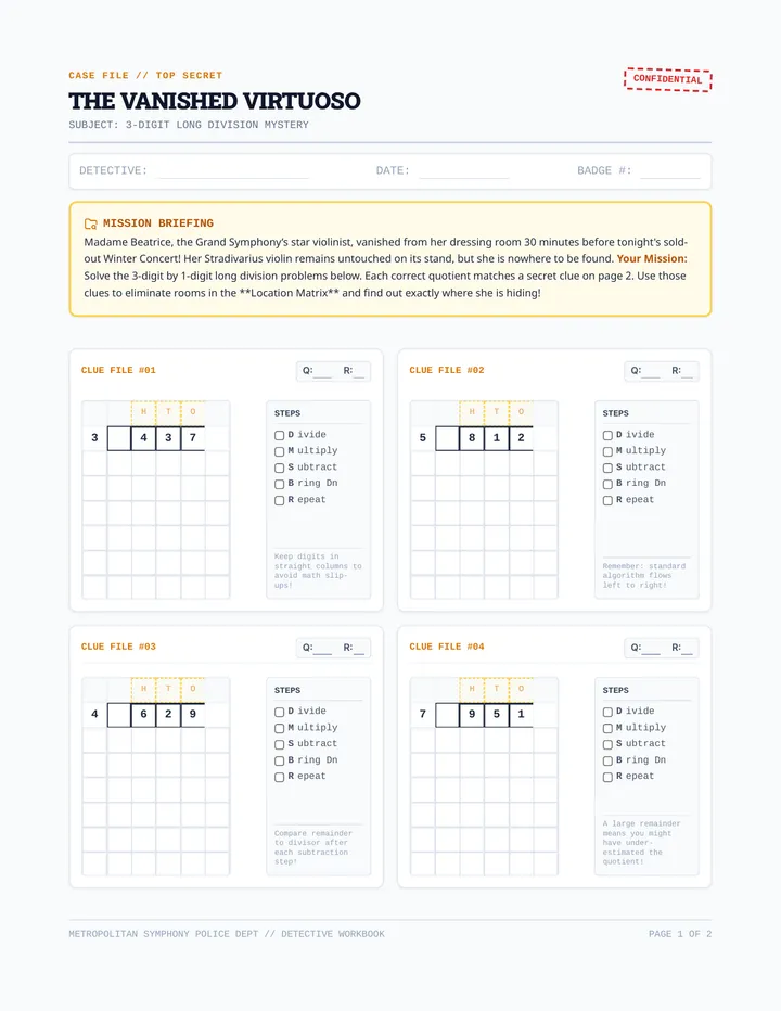Vanished Virtuoso Worksheet