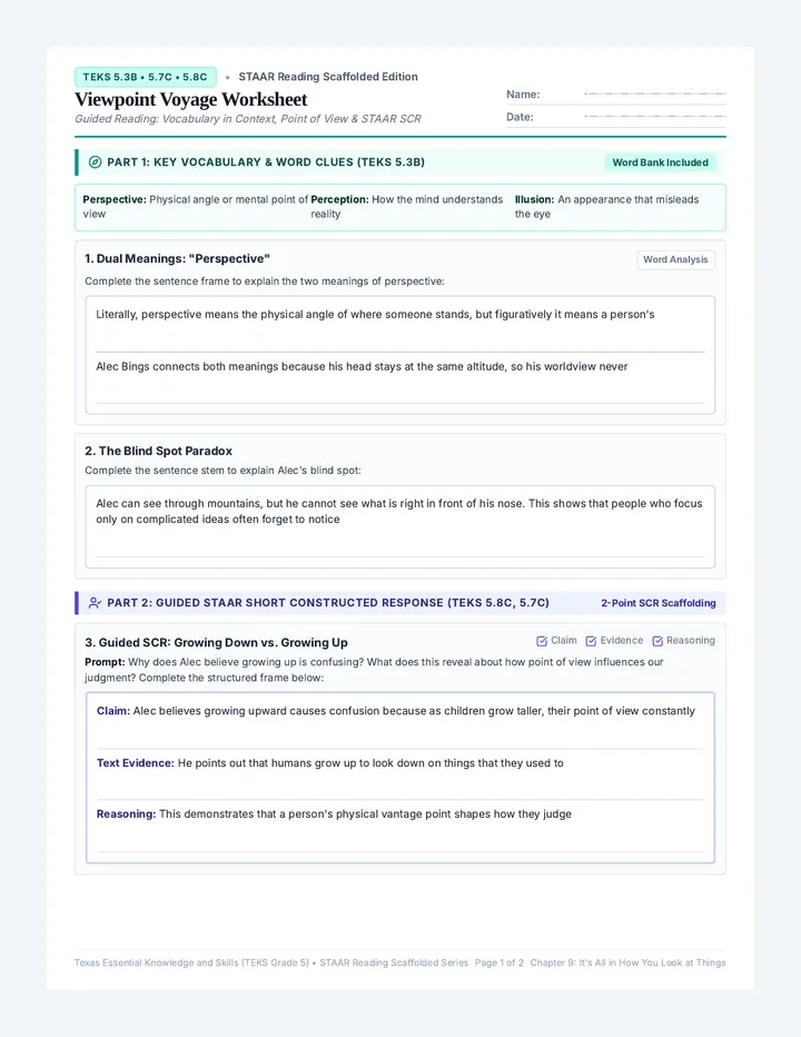 Viewpoint Voyage Scaffolded Worksheet