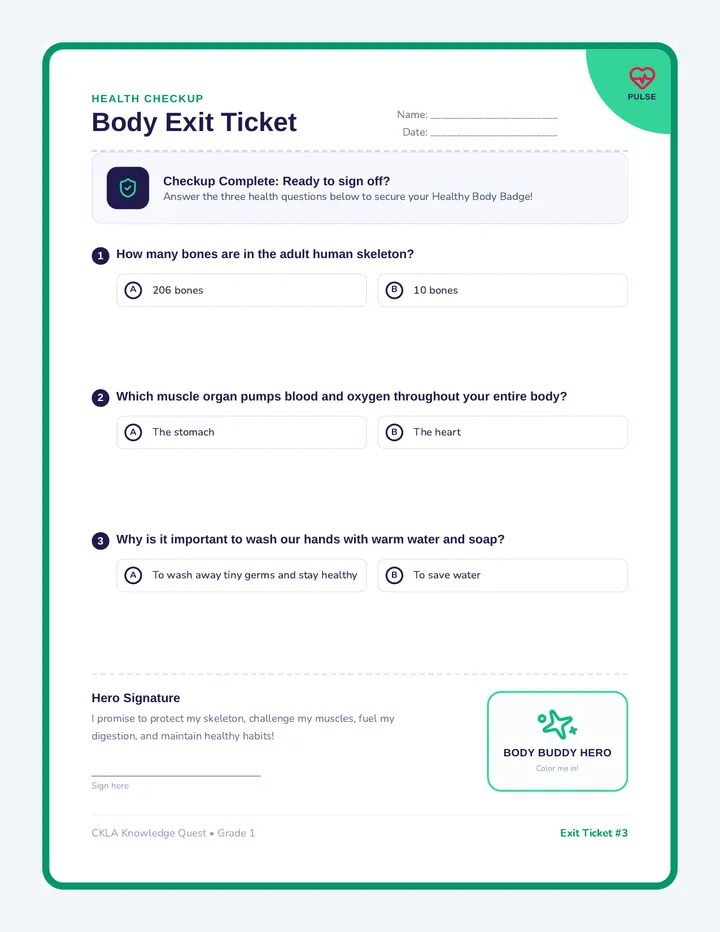 Body Buddies Exit Ticket
