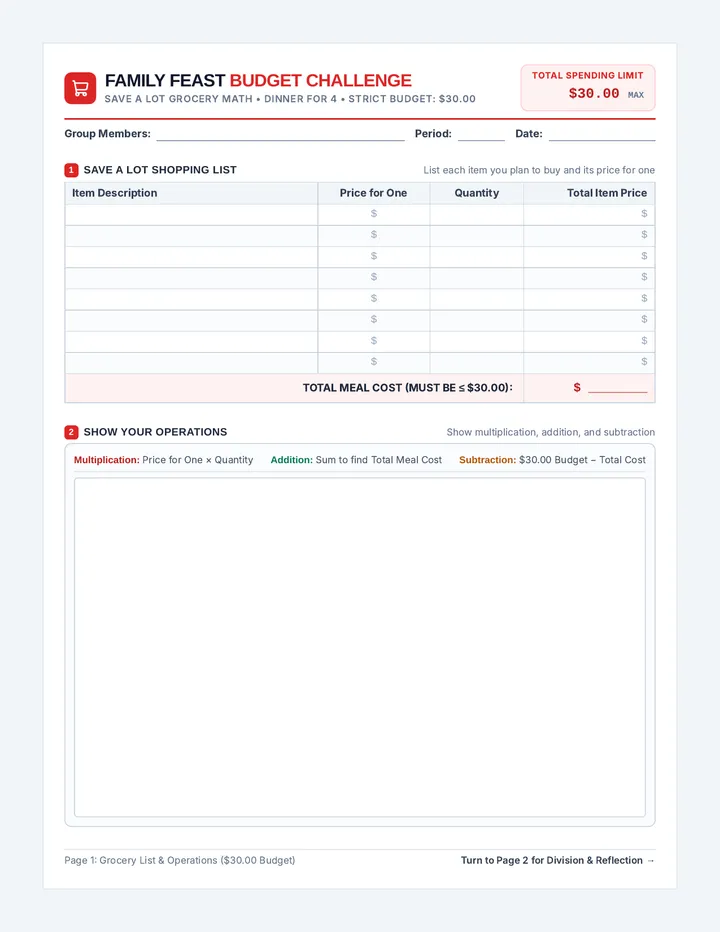 Family Feast Worksheet