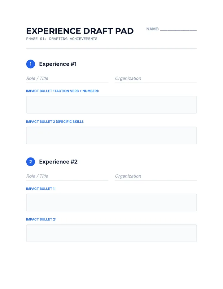 Resume Draft Pad Worksheet