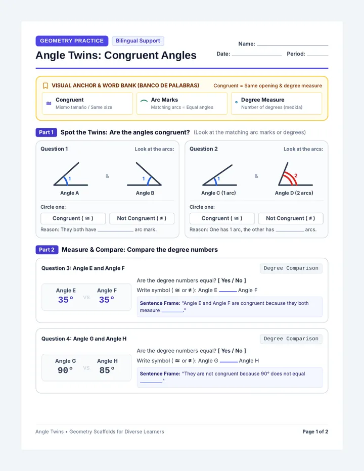 Angle Twins Worksheet