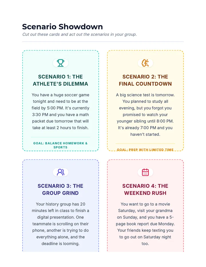 Scenario Showdown Activity Cards