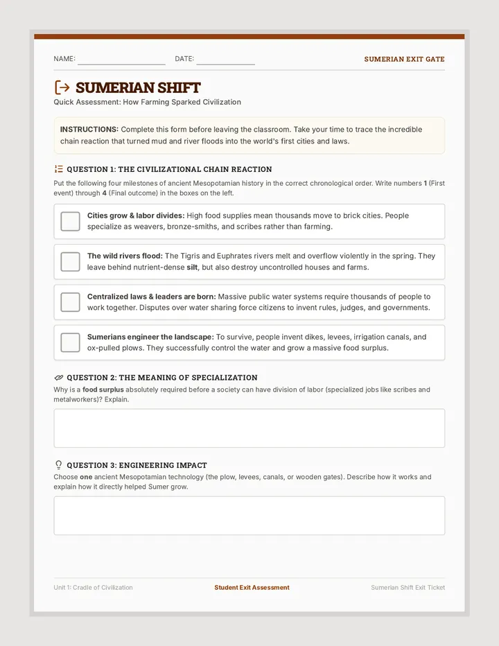 Sumerian Shift Exit Ticket
