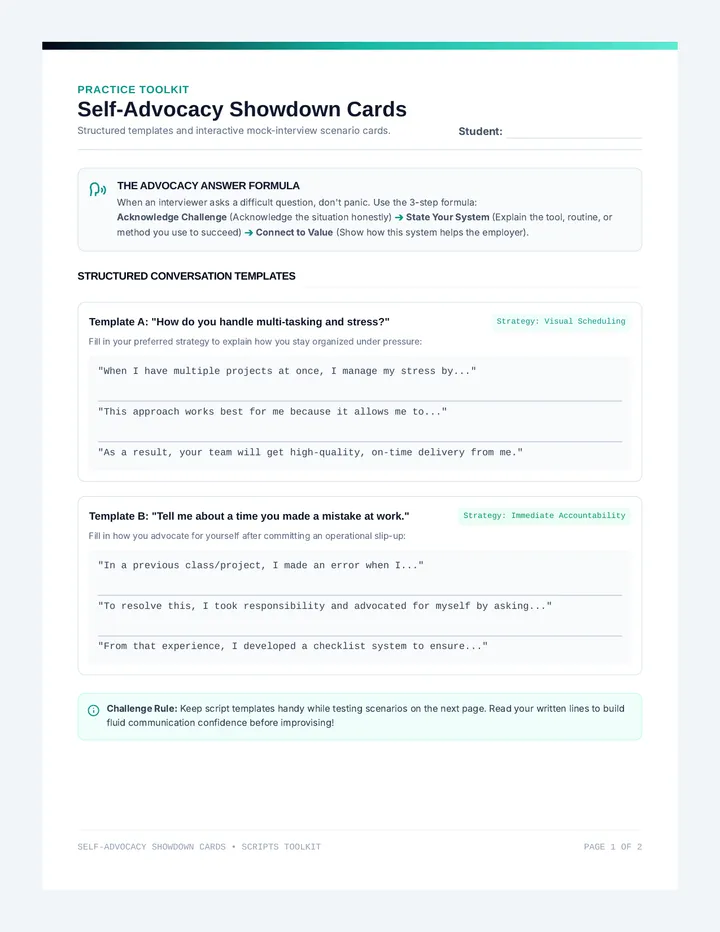 Self Advocacy Showdown Cards