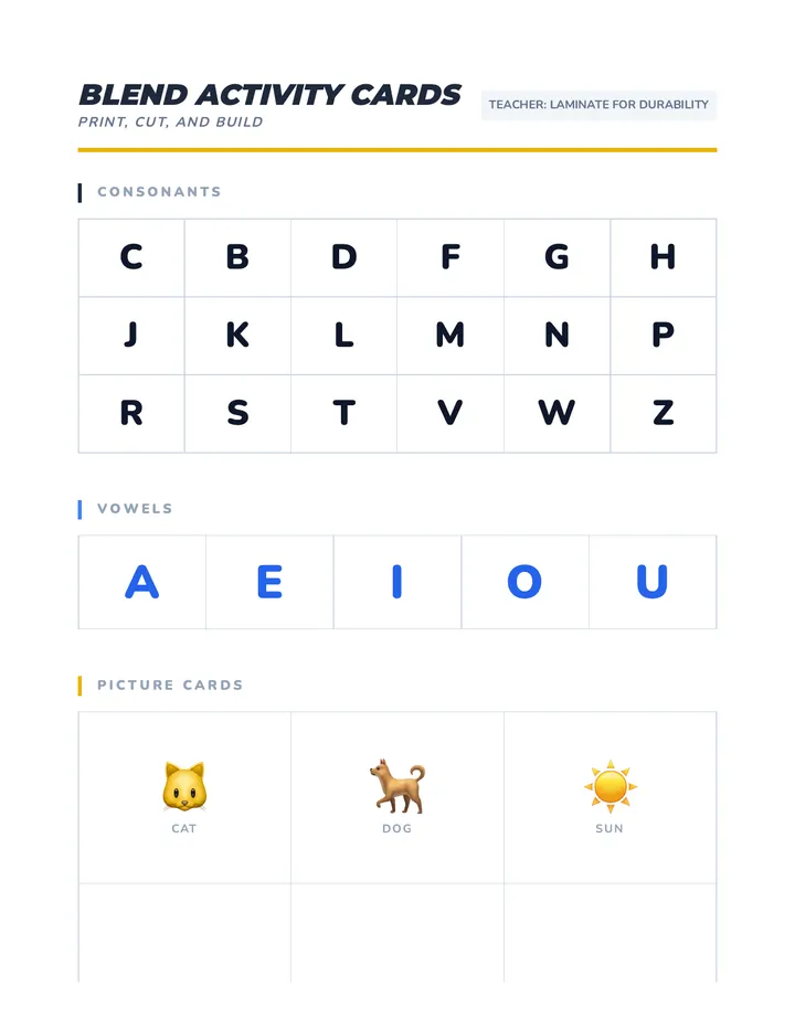 CVC Word Blend Activity Cards