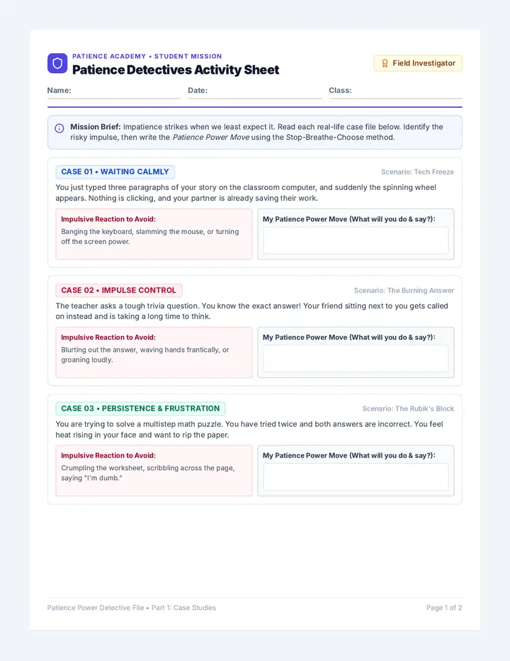 Patience Detectives Activity Sheet